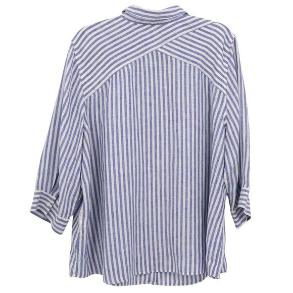 Chico's No-Iron Linen Shirt Womens XXL Blue Preppy Nautical Coastal Classic - Picture 3 of 16